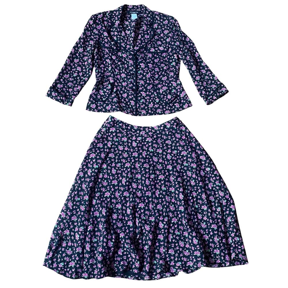 Vintage y2k Suit Skirt Silk Florals Jones New York outfit womens 2 petite
